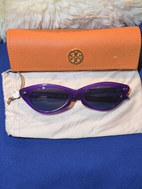 Tory Burch Purple Cat Eye Sunglasses w/ Orange Case & Tory pouch NOW ONLY $80
